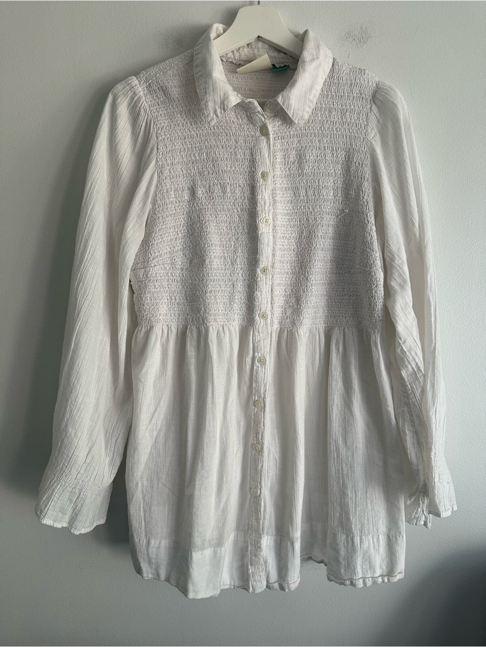 Anthropologie A+ White Smocked Button-Down Peplum Blouse Size 2X
